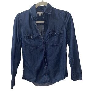 J. Crew Factory Women’s Sz 0 Denim Button Front Shirt Dark Blue Re-imagined